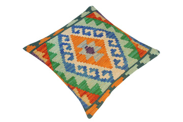 handmade Traditional Pillow Blue Rust Hand-Woven SQUARE 100% WOOL kilim throw pillow